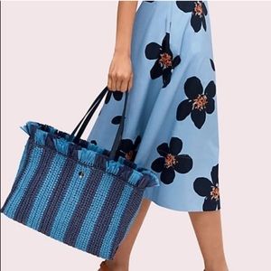 NWT Kate Spade SAM STRIPE STRAW MEDIUM SATCHEL